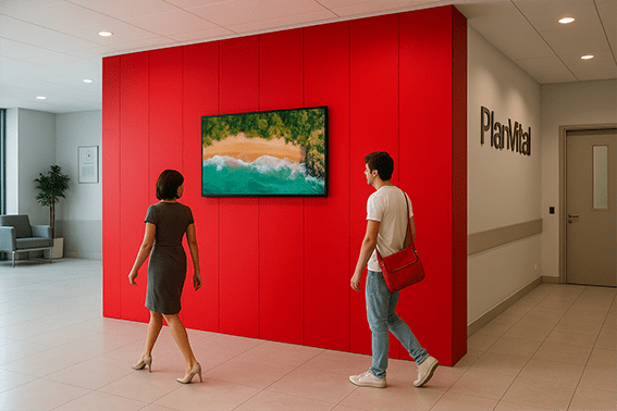 diseño 3D de revestimiento interior HPL VPannel para afp plan vital